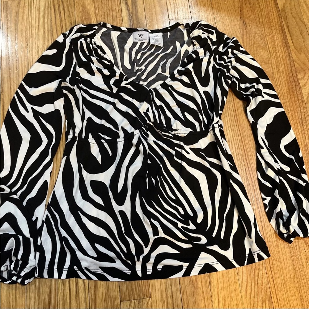 Worthington Black & White Zebra Print Blouse Size Small Stretch